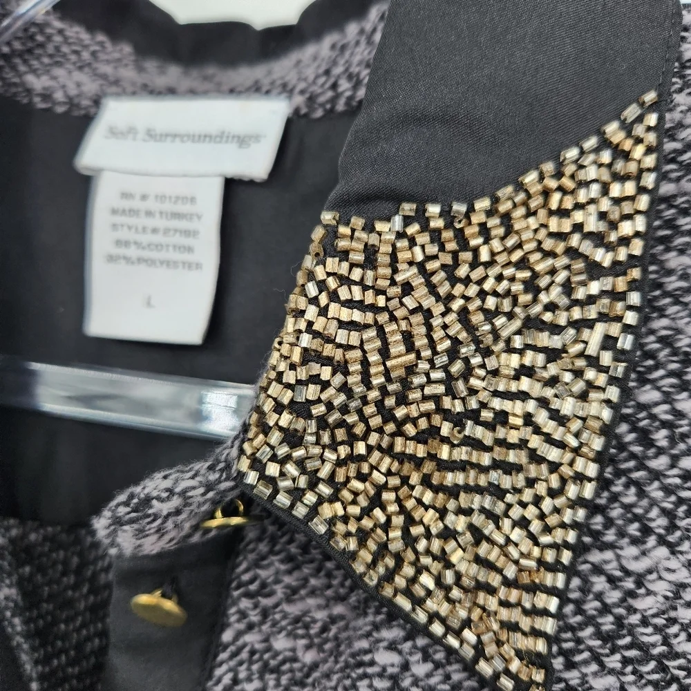 Soft Surroundings Button Front Marled Sweater Womens Size Large Gray Beaded